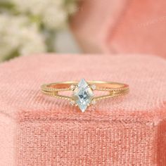 Natural Sky Blue Topaz Kite Shaped Engagement Ring, December Birthstone, Custom Solitaire Settings, Delicate Rose Gold Ring, Promise Rings ✧･ﾟ: *✧･ﾟ:* Welcome to Charles Davin Jewelry*:･ﾟ･ﾟ✧ Moissanite - a gemstone known to bring in luck in someone's life, the user can give off a look of elegance. You can give your special someone luck whilst showing your love to them. ✶Material: 10K/ 14K/ 18K ✶Main Stone: Kite Shape Natural Sky Blue Topaz; 5.5*8mm ✶Side Stone: Moissanite Total: 0.02ct ✶Color: D Anniversary Moonstone Ring With Blue Topaz Accent Stones, Anniversary Blue Topaz Moonstone Ring With Accent Stones, Light Blue Aquamarine Diamond Wedding Ring, Aquamarine Birthstone Promise Ring, Elegant Aquamarine Birthstone Ring, Aquamarine Diamond Ring With Gemstone As Gift, Marquise Topaz Ring For Promise Occasion, Marquise Topaz Promise Ring, Marquise Topaz Ring With Center Stone As Gift