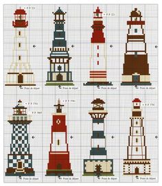 a cross stitch pattern with different lighthouses on it's sides and the numbers in each