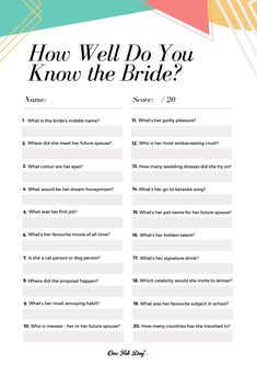 a question sheet with the words how well do you know the bride? on it