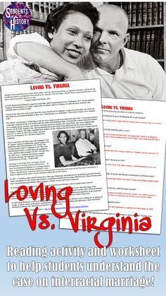 loving vs virginia reading activity and worksheet to help students understand the case on international marriage