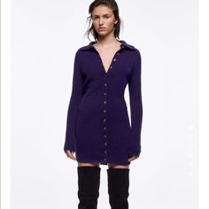 Polyester Chic Purple Winter Midi Dress, Chic Purple Midi Dress For Winter, Casual Purple Winter Dresses, Zara Fitted Knit Mini Dress, Fitted Knit Mini Dress By Zara, Zara Casual Mini Sweater Dress, Zara Knit Long Sleeve Dresses, Zara Knit Mini Dress, Zara Fall Party Sweater Dress