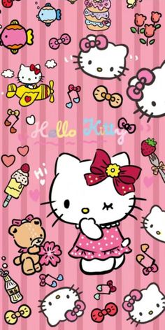 the hello kitty wallpaper is pink and white