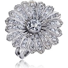 Platinum Old European Cut Diamond Flower Ring - 1.57 Carat Total Diamond Weight Retro Engagement Rings, European Cut Diamond Ring, Diamond Tops, Diamond Chandelier Earrings, Flower Engagement, Diamond Sapphire Engagement Ring, Eternal Beauty, Platinum Diamond Engagement Rings, Flower Engagement Ring