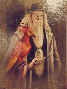 a painting of an old man holding a bird