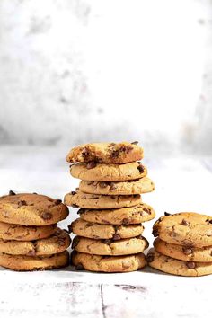 Condensed milk chocolate chip cookies stacked in three piles. Chip Recipe, Homemade Dough