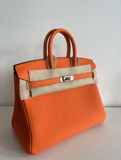 *The bag comes in full set with original store receipt. Hermes Birkin 25, Birkin 25, The Bag, Hermes Birkin, Silver Hardware, Full Set, Orange Color, Orange, Leather