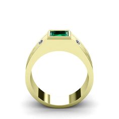 Metal: Yellow Gold Purity:10kGemstone:EmeraldCarat Total Weight:1.80Cut:Square FacetedDimensions:0.6 x 0.6 cmSetting Type: BezelAccent Stones:DiamondsCarat Total Weight:0.04Setting Type: Pave Cut:GoodColor: HClarity: VS1Ring width: 6.00 mm wide across the undersideProduct weight: 9.50 gr (0.33 oz) Stone Rings For Men, Solitaire Bands, Green Emerald Ring, Green Stone Rings, Plated Ring, Gold Plated Rings, Pinky Ring, Wide Bands, Emerald Ring