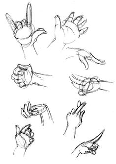 several hands are shown with different gestures and lines on the top left side of each hand