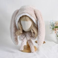 ♡ Bunny Ear Length: 33 cm♡ Fits head circumference under 58 cm ♡ Material: Polyester and Plush♡ Handling Time before shipping: 7 business days Adjustable Beanie With Ears, Beige Adjustable Mini Hat For Winter, Adjustable Beige Mini Hat For Winter, Kawaii Winter, Gloves Aesthetic, Plush Hat, Beige Hat, Cashmere Hat, Bunny Hat