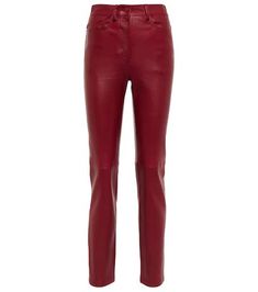 Teddy mid-rise leather pants in red - Joseph | Mytheresa Red Leather Pants, Joseph Clothing, Spring Knits, Spring Bags, Pants Straight, Straight Pants, Shades Of Red, Slim Legs, Nappa Leather