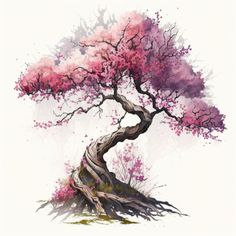 a painting of a tree with pink flowers on it