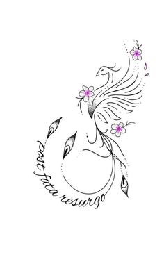 a drawing of a bird with flowers on it's tail and the words, i love