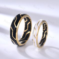 Couple Black Enameled K Gold Ring 6mm & 4mm, Men's Black and Gold Enamel Band, Women Black and White Enamel Charm Ring, Resin Stacking Rings ◆ Product Specifications Enamel Resin Ring Band Width: 4mm & 6mm Band Thickness: 2.0-2.1mm able to customize into different band width, please contact us fro custom order ◆CUSTOM ORDERS: We accept custom order, any questions please feel free to contact us. ◆PAYMENT PLAN: I am very flexible with payment options. Just contact me if you want to pay for this ri Luxury Formal Enamel Ring For Men, Luxury Black Enamel Ring For Women, Luxury Black Enamel Ring For Anniversary, Black Enamel Wedding Jewelry, Black Enamel Jewelry For Wedding, Black Enamel Rings For Anniversary, Ring Resin, Couple Black, Black And White Couples