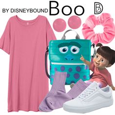 a woman in pink shirt and white shoes with blue bag, headbands and socks