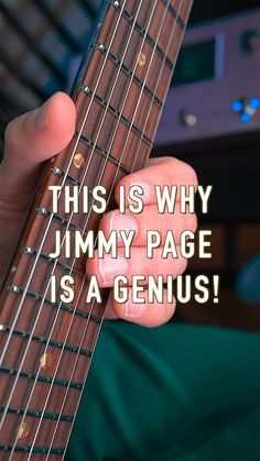 someone is playing an electric guitar with the caption'this is why jimmy page is a genius '