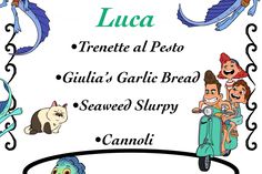 an image of a menu for some type of restaurant in the italian language, with pictures of people on scooters