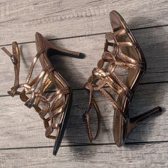 Touch Of Nina - Metallic Bronze Colored Strappy Heels. Never Worn. Size 6. Nina Brown, Nina Shoes, Strappy Sandals Heels, Bronze Color, Heel Sandals, Strappy Heels, Shoes Women Heels, Sandals Heels, Shoes Heels