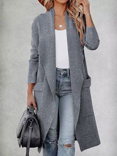 Buy Inexpensive Other Coat at JustFashionNow online store, SPU: 21NOT8MB756, Color: Gray, Material:Woolen, Silhouette:H-Line. Commuter Style, Gorgeous Boots, Elegant Blazers, Gilet Long, Winter Cardigan, Simply Chic, Knitted Coat, Outfit Casual, Sleeves Pattern