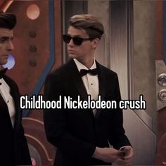 two men in tuxedos standing next to each other with the caption childhood nickleddon crush