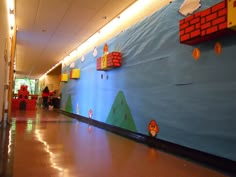 the hallway is decorated with mario and luigi's castle