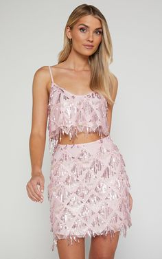 Khrizza Top - Sequin Diamond Mesh Cropped Cami Top in Pink Eras Concert, Pink Cami Top, Taylor Outfits, Nashville Bachelorette, Taylor Swift Outfits, Mesh Skirt, Skirt Style, Cropped Cami, Cami Crop Top