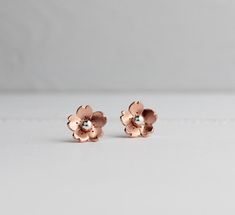 Cherry Blossom post earrings Sterling silver and bronze stud | Etsy Sterling Silver Rose Gold Earrings With Flower Charm, Rose Gold Sterling Silver Earrings With Flower Charm, Rose Gold Flower Earrings With 3d Flowers For Gift, Rose Gold Earrings With 3d Flowers For Gift, Rose Gold 3d Flower Earrings For Gift, Cherry Blossom Earrings, Bring It Back, Copper Material, Handcrafted Earrings