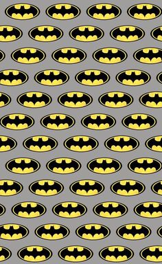 the batman symbol is shown in yellow and black on a gray background, as well as many