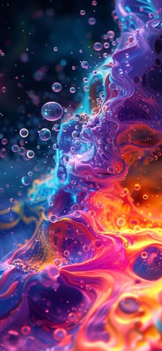 an abstract painting with water droplets and bubbles