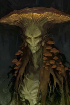 an image of a creature with mushrooms on it's head in the dark forest