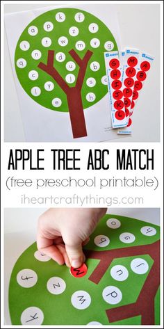 an apple tree printable activity for kids to practice the alphabet and number recognition skills