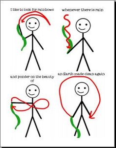 the instructions for how to draw a cartoon character with red and green ribbons on his head