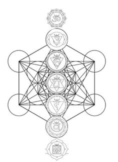 the seven chakras in black and white, with four different symbols on each side