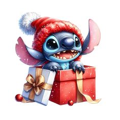 a cartoon character sitting on top of a box with a christmas present in its hand