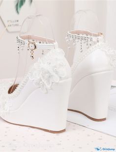 White Wedge Heels, Bridal Wedges, Bride Heels, Wedding Wedges, Wedge Wedding Shoes, Lace Wedges, Wedding Shoes Bride, White Wedges, Wedding Shoes Heels