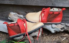 Leather Custom Handmade Shoes.Beige, Brown elk skin. lined with goat  and trimmed in red cowhide - " Shoes Beige, Barefoot Shoes, Deer Skin, Beige Brown, Handmade Shoes, Custom Shoes, Vegetable Tanned Leather, On Shoes, Tan Leather