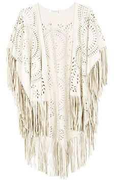 Sweet Jesus, we love fringe and we love this suedette wrap! Perfect for adding style and pizazz to classic jeans and a t-shirt combo, or dress it up with a tunic and boots. Alternatively, wear it as a poncho or as a gorgeous beach cover up. Fringe detailing. Laser cut pattern. One size. 95% Polyester, 5% Spandex. [SPR 4771302342744] Hippie Fringe Shawl Poncho, Bohemian Beige Shawl With Fringe, Summer Fringe Shawl, White Bohemian Poncho With Fringe, Beige Bohemian Shawl With Fringe, Hippie Poncho With Tassels, Summer Shawl With Fringe, Fringed Shawl For Summer Festivals, Summer Shawl With Tassels