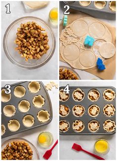 the steps to making cupcakes in muffin tins