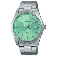 Casio Standard Analog Stainless Steel Mint Green Dial Quartz MTP-VD03D-3A2 MTPVD03D-3A2 Men's Watch Size: one size.  Color: Metal Type.  Gender: male.  Age Group: adult. Casual Green Watch With 10atm Water Resistance, Casual Green Quartz Watch Accessories, Casual Green Analog Watch, Men's Watch, Mint Green, Types Of Metal, Age Group, Mint, Stainless Steel