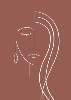 a drawing of a woman's face with long hair and earrings on her head