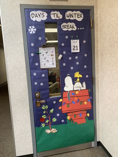 a door decorated to look like a winter break