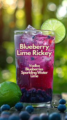 Blueberry Lime Rickey Blueberry Vodka Drinks, Blueberry Drink, Blueberry Drinks, Blueberry Cocktail, Blueberry Vodka, Summer Vodka Cocktails, Lime Rickey, Fruity Cocktail