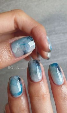 French Manicure Long Nails, Blue Gel Nails, Short Gel Nails, Casual Nails, Blue Nail, Gel Nail Design, Girls Nails