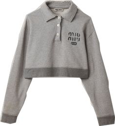 Miu Miu Tops For Spring Workwear, Miu Miu Casual Tops For Workwear, Casual Miu Miu Tops For Spring, Cotton Fleece, Print Logo, Knit Cuff, Miu Miu, Ribbed Knit, Top Shirt