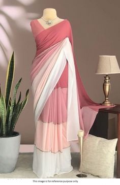 Buy Bollywood Model White and pink multi color georgette saree in UK, USA and Canada Saree Accessories Jewellery, Pink Saree For Farewell, Western Saree Party Wear, Saree Outfit For Farewell, Western Sarees Fashion, Saree Designs For Farewell, White Pink Saree, Saree Suits Dresses, Saree With Necklace