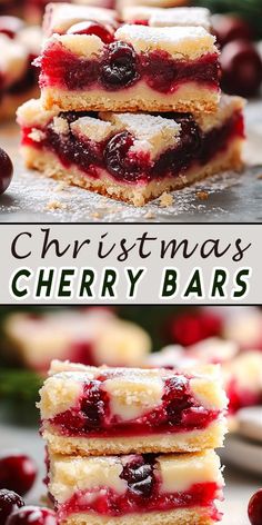 🎄🍒 Indulge in the festive sweetness of Christmas Cherry Bars! These bars combine a buttery crust, vibrant cherries, and a light glaze, making them the perfect holiday dessert. Whether for a family gathering or gift exchange, these easy-to-make cherry bars are sure to impress. Get the recipe and make this a holiday favorite! ✨ #ChristmasDesserts #CherryBars #HolidayBaking #FestiveTreats #EasyRecipes 🍪❄️ Cherry Bars Recipe, Easy Christmas Dessert, Easy Dessert Recipes Christmas, Cherry Bars, Italian Christmas Cookies, Easy Christmas Treats, Christmas Desserts Easy, Vanilla Glaze, Easy To Make Desserts