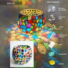 an image of a colorful glass bowl with instructions on how to make it