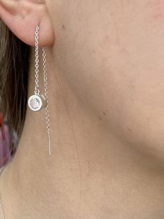 Threader earrings Dainty Dangle Threader Earrings For Everyday, Dainty Threader Earrings With Adjustable Chain, Everyday Delicate Chain Threader Earrings, Delicate Chain Long Drop Earrings As Gift, Delicate Chain Long Drop Earrings For Gift, Trendy Sterling Silver Earrings With Adjustable Chain, Dainty Nickel-free Threader Earrings, Adjustable Dangle Threader Earrings, Minimalist Dangle Threader Earrings