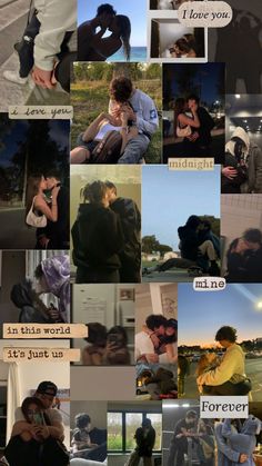 collage of photos with words written in different languages and pictures of people hugging each other