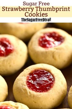 the sugar free strawberry thumbprint cookies are ready to be eaten