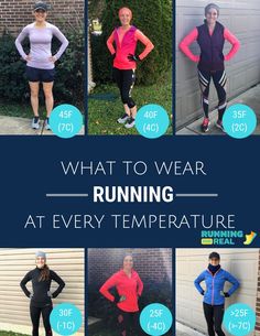 a series of photos showing different ways to wear running at every temperature, from the waist up to the knees down